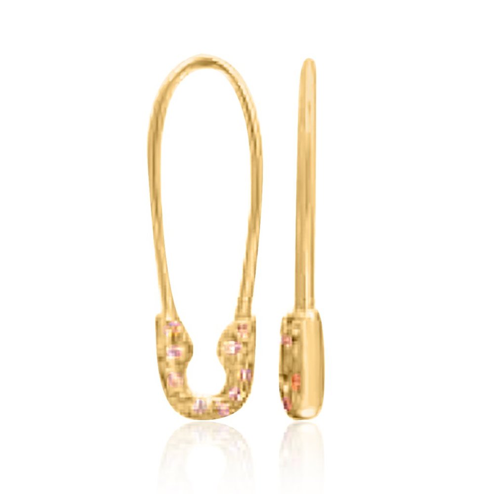 Diamond Safety Charm 14K (or 18k upon request) yellow Gold Pin Earrings
